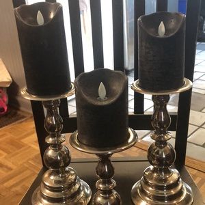 Black wax flameless pillar candle set.